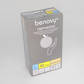 Перчатки "Benovy" латексные смотровые  неопудренные текстурированные, р. L,   50 пар